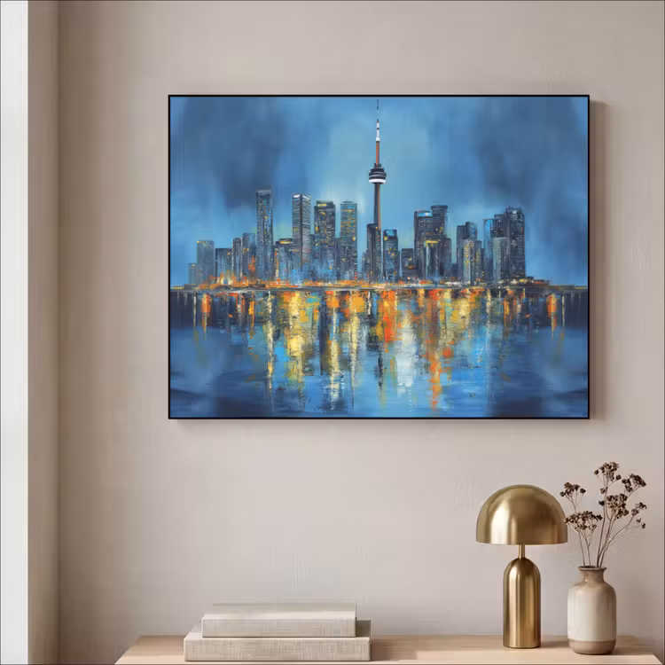 Skyline Toronto - Water - Stadslichten - Toren Textielframe - compleet frame klein -sfeer2