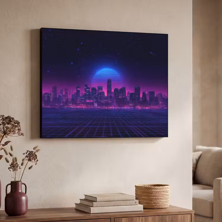 Skyline - Zon - Neon - Rasterpatroon Textielframe zwart klein -sfeer3