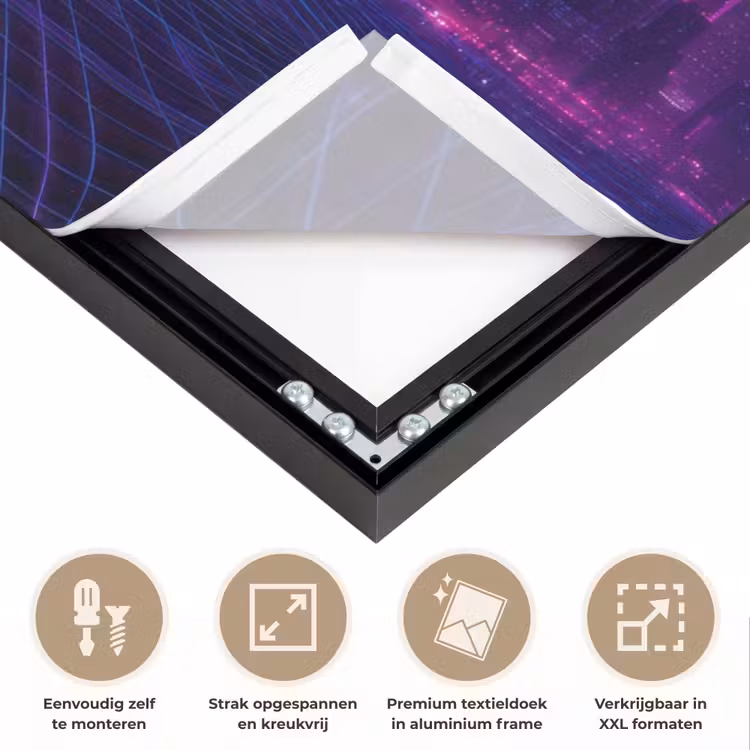 Skyline - Zon - Neon - Rasterpatroon Textielframe zwart klein -USP_feed_closeupNL