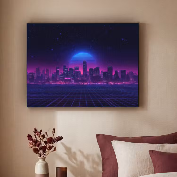 Skyline - Zon - Neon - Rasterpatroon Textielframe zwart klein -sfeer1