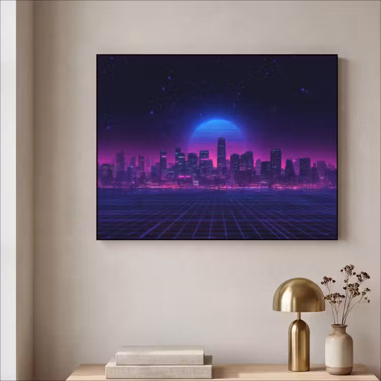 Skyline - Zon - Neon - Rasterpatroon Textielframe - compleet frame klein -sfeer2