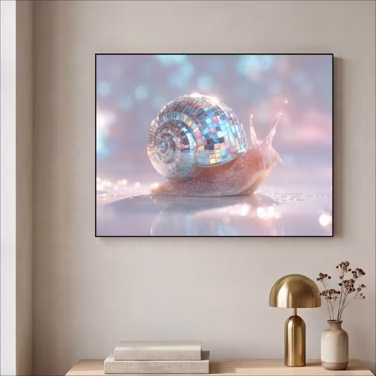 Slak - Disco - Mozaïek - Blauw Textielframe - compleet frame klein -sfeer2
