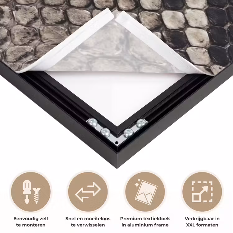 Slangenleer - Patroon - Beige Textielframe zwart klein -USP_closeupNL