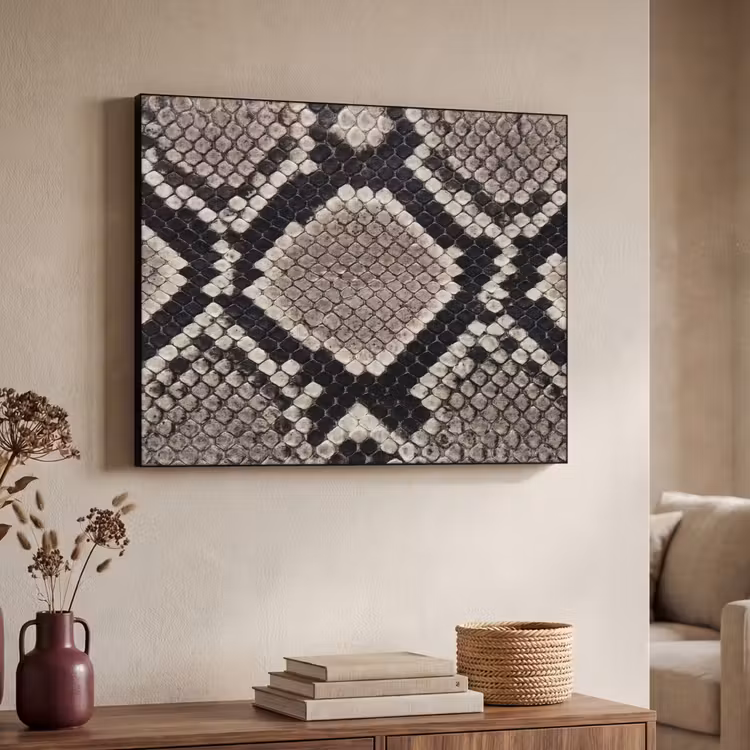 Slangenleer - Patroon - Beige Textielframe zwart klein -sfeer3