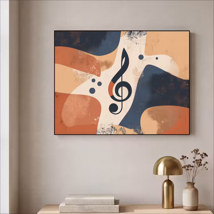 Sleutel - G - Abstract - Beige Textielframe zwart klein -sfeer2