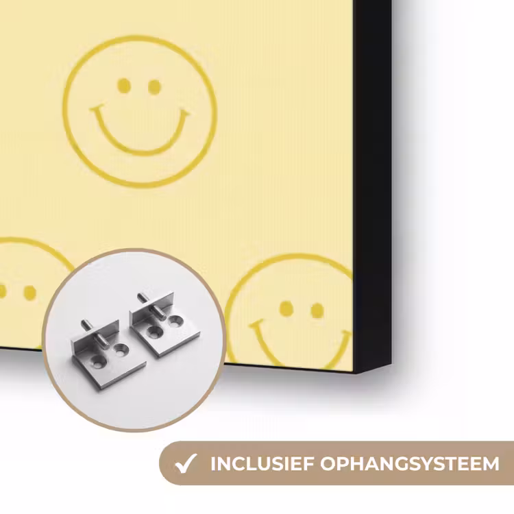 Smileys - Patroon - Retro - Zachtgeel Textielframe zwart klein 947 -USP_ophangsysteemNL