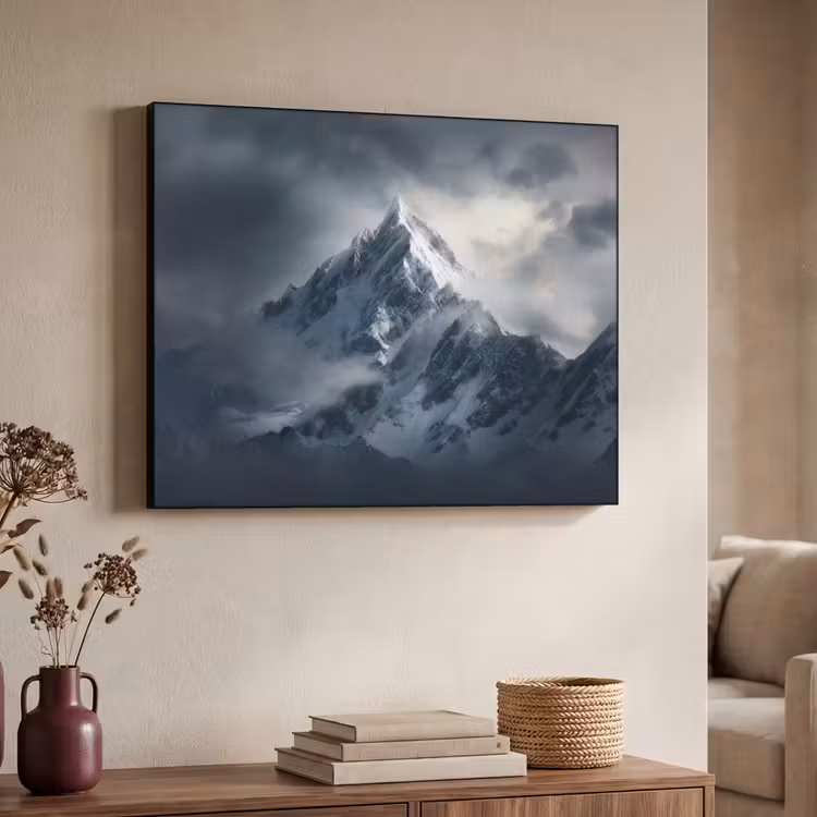 Sneeuw - Berg - Wolken Textielframe zwart klein -sfeer3