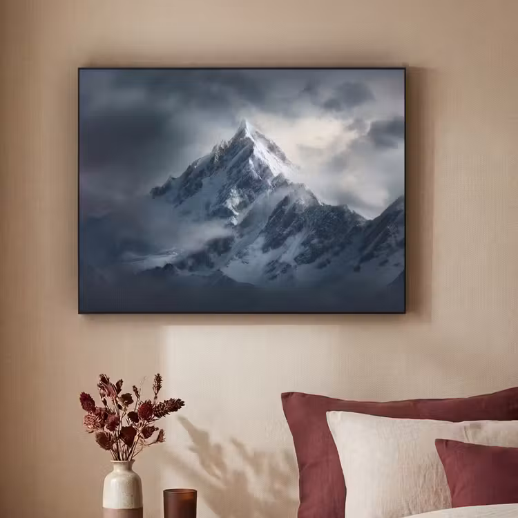 Sneeuw - Berg - Wolken Textielframe zwart klein -sfeer1