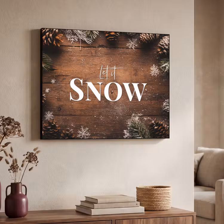 Sneeuw - Houtlook - Quote - Let it snow Textielframe zwart klein -sfeer3