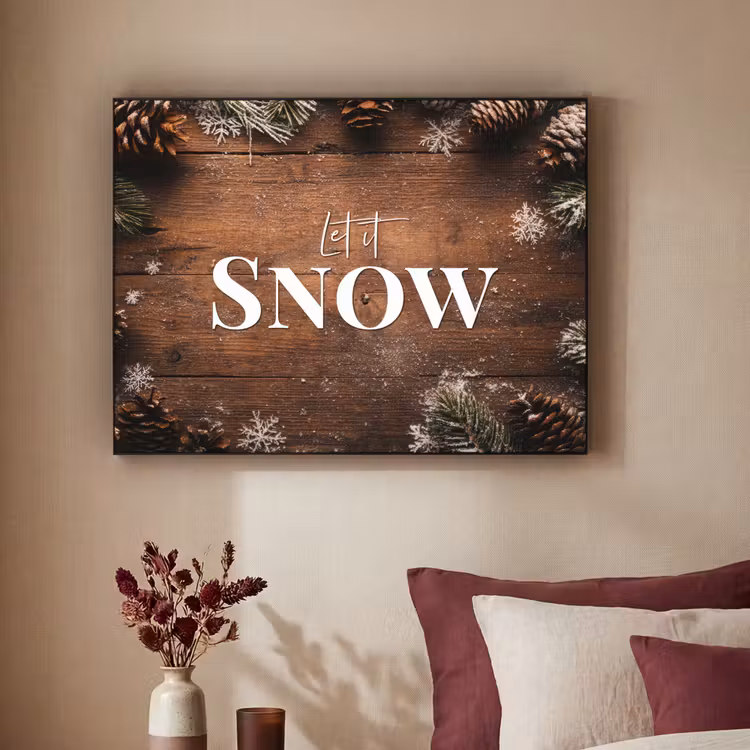 Sneeuw - Houtlook - Quote - Let it snow Textielframe zwart klein -sfeer1