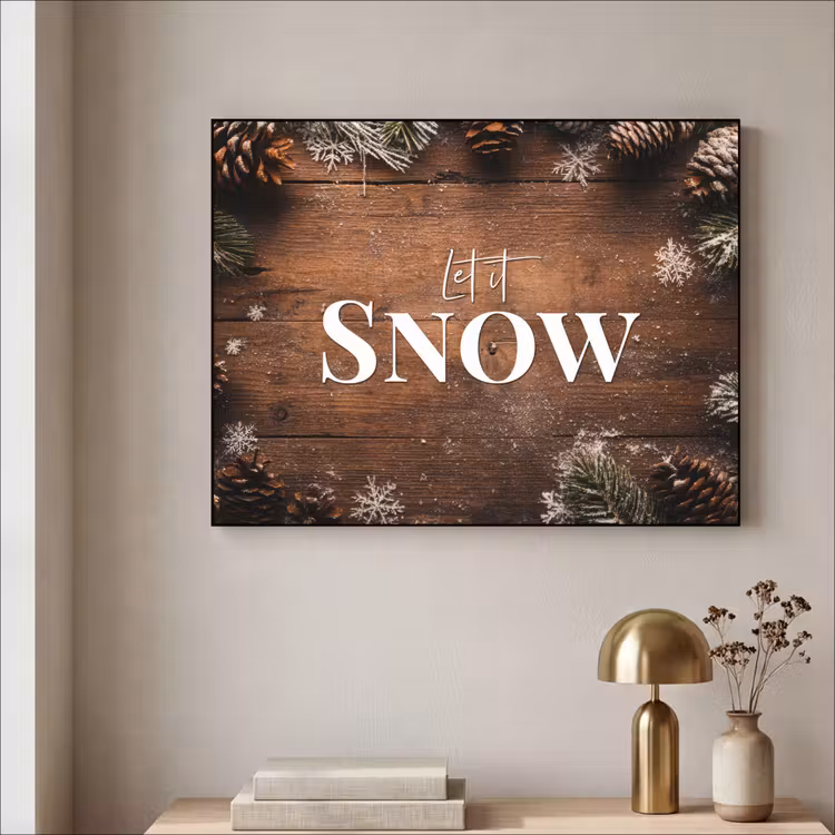 Sneeuw - Houtlook - Quote - Let it snow Textielframe zwart klein -sfeer2