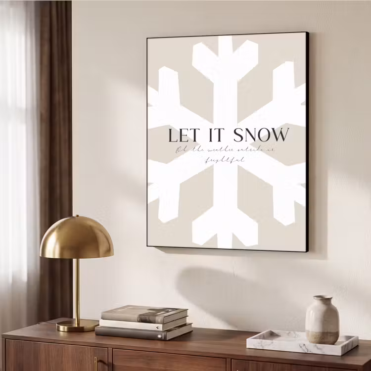 Sneeuw - Japandi - Winter - Decoratie Textielframe zwart klein -sfeer3