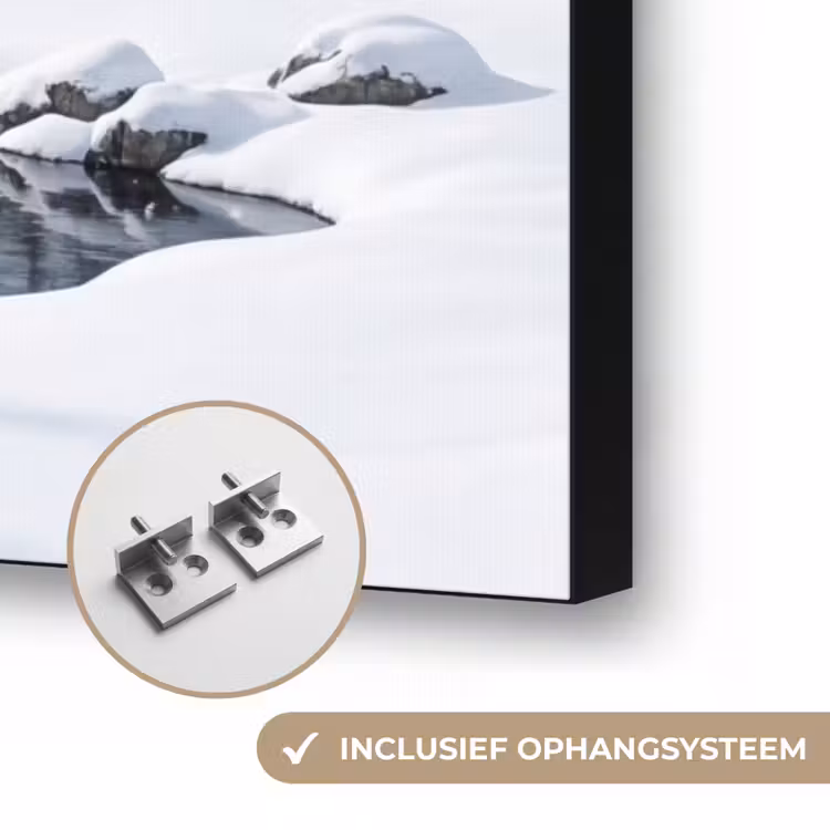 Sneeuwlandschap - Bergen - Rivier - Winter Textielframe zwart klein -USP_ophangsysteemNL