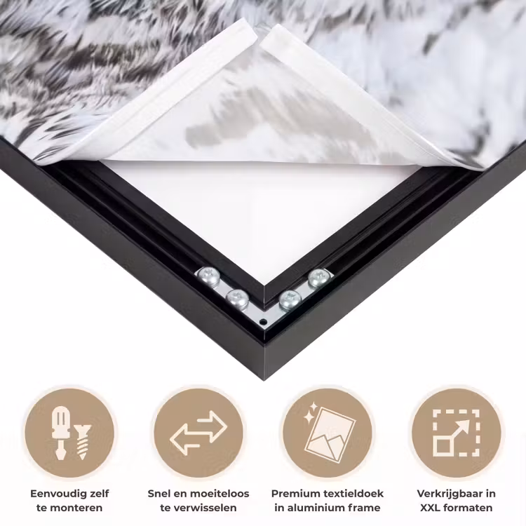 Sneeuwuil - Oog - Wildlife - Wit Textielframe zwart klein -USP_closeupNL