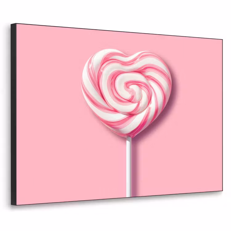 Snoep - Lolly - Hart- Roze Textielframe zwart klein -3d