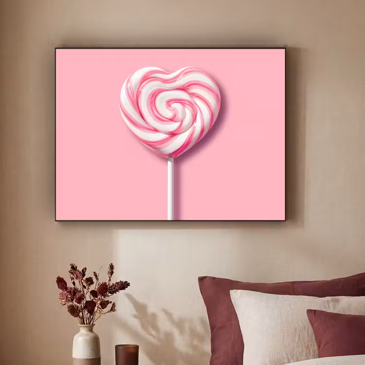 Snoep - Lolly - Hart- Roze Textielframe - compleet frame klein -sfeer1