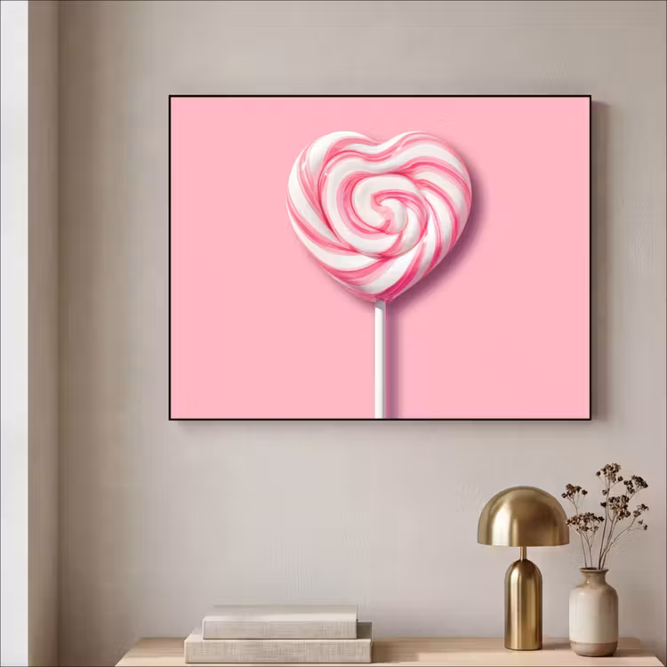 Snoep - Lolly - Hart- Roze Textielframe - compleet frame klein -sfeer2