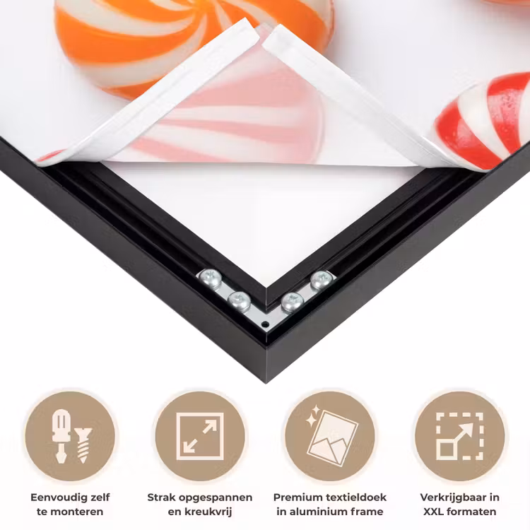 Snoep - Patroon - Rood - Oranje Textielframe zwart klein -USP_feed_closeupNL