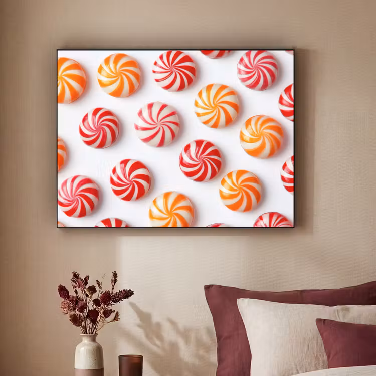 Snoep - Patroon - Rood - Oranje Textielframe zwart klein -sfeer1