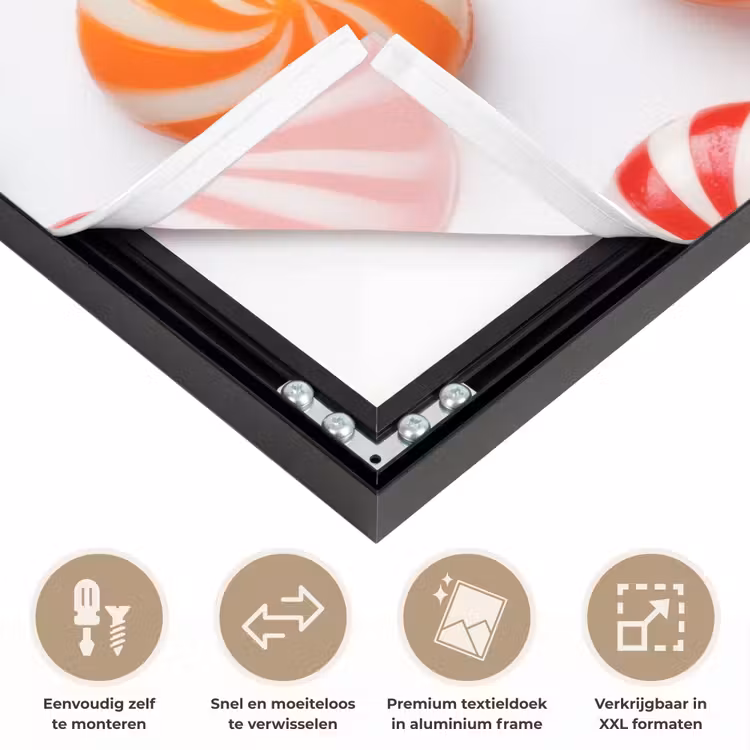 Snoep - Patroon - Rood - Oranje Textielframe zwart klein -USP_closeupNL