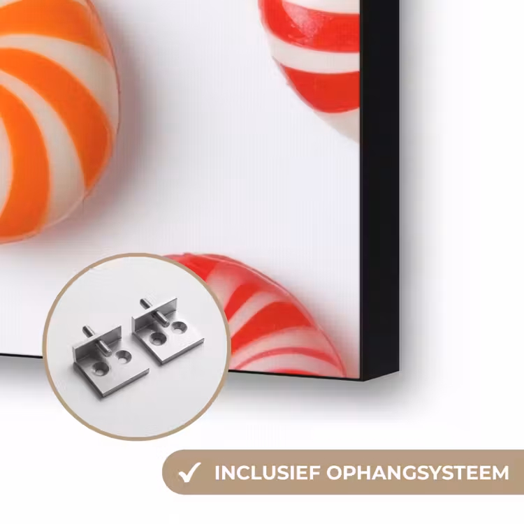 Snoep - Patroon - Rood - Oranje Textielframe zwart klein -USP_ophangsysteemNL