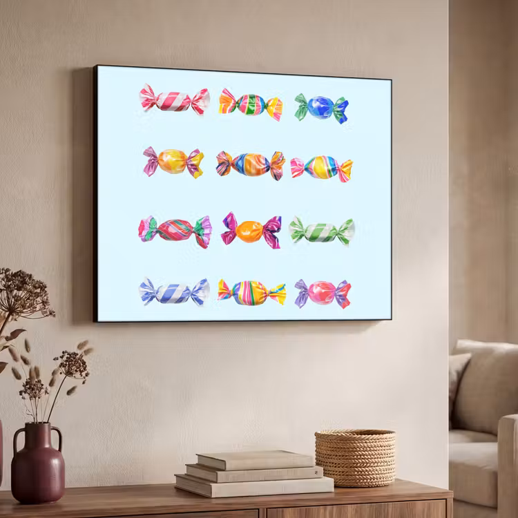 Snoepjes - Realistisch - Kleurrijk Textielframe - compleet frame klein -sfeer3