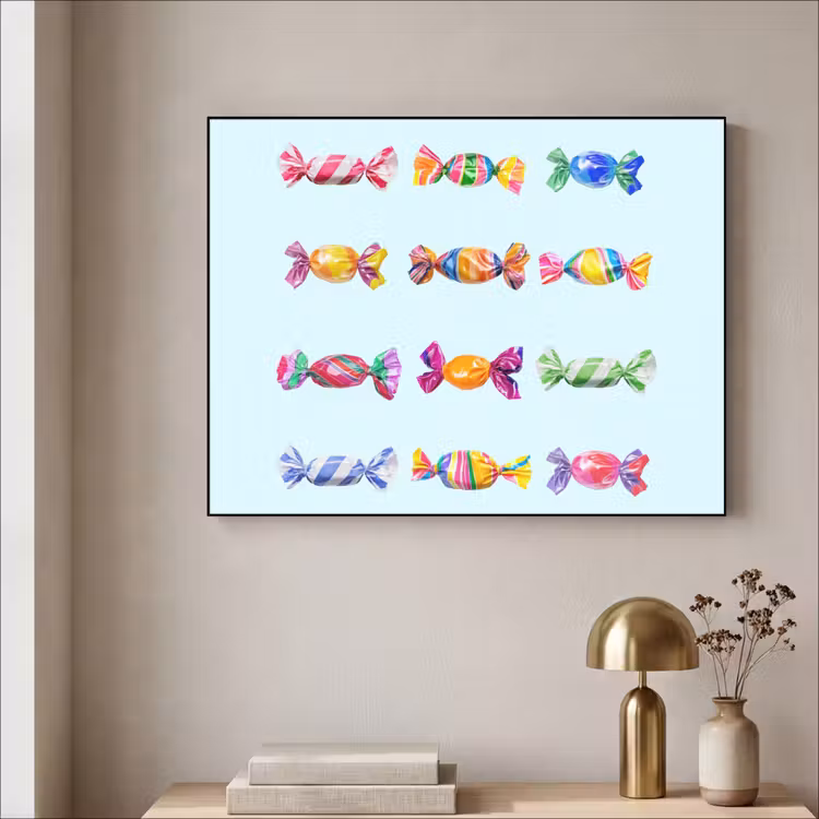 Snoepjes - Realistisch - Kleurrijk Textielframe zwart klein -sfeer2