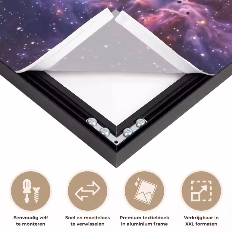 Space - Stars - Abstract - Colorful Textielframe zwart klein -USP_closeupNL