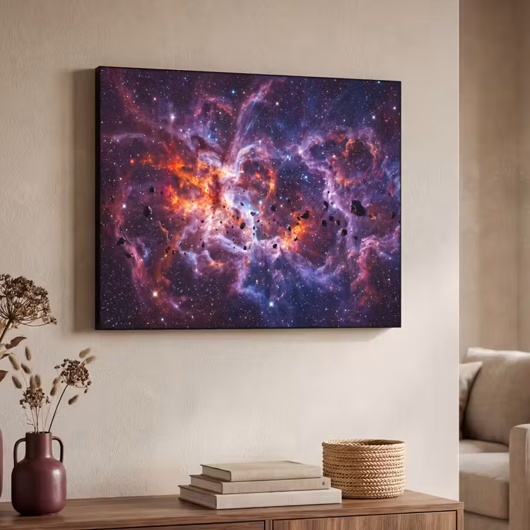 Space - Stars - Abstract - Colorful Textielframe zwart klein -sfeer3