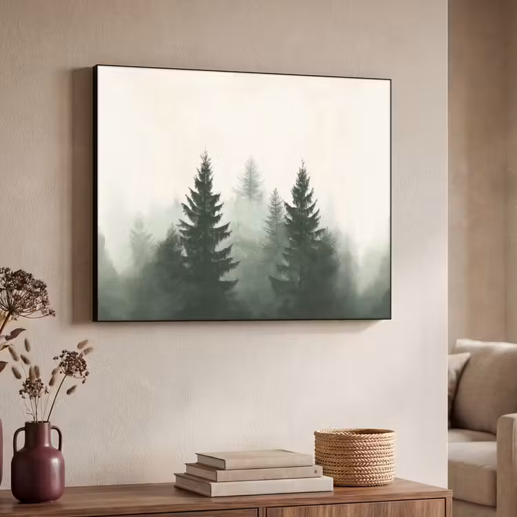 Sparren - Bomen - Groen - Beige Textielframe zwart klein -sfeer3
