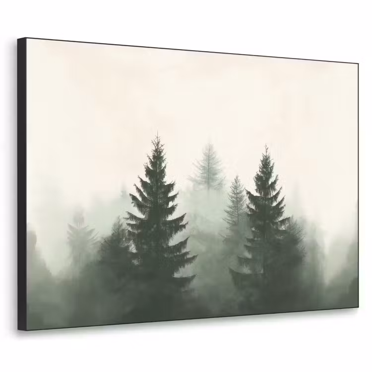 Sparren - Bomen - Groen - Beige Textielframe zwart klein -3d