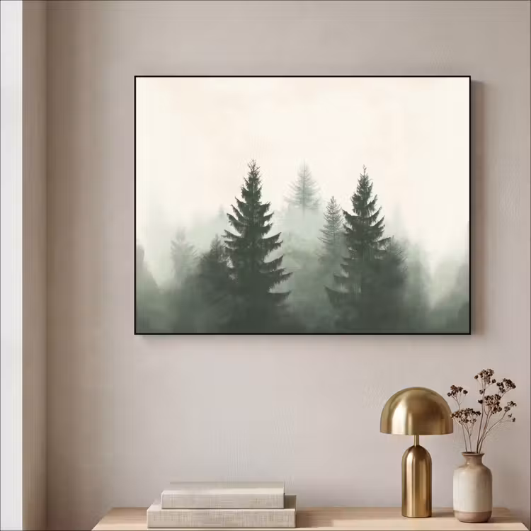Sparren - Bomen - Groen - Beige Textielframe zwart klein -sfeer2