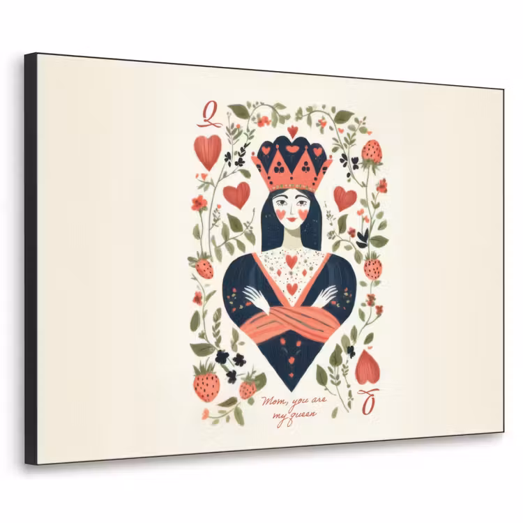 Speelkaart - Hartenkoningin - Bloemen - Hartjes Textielframe zwart klein -3d