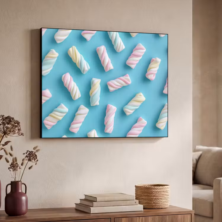 Spekjes - Pastel - Snoep - Blauw Textielframe - compleet frame klein -sfeer3