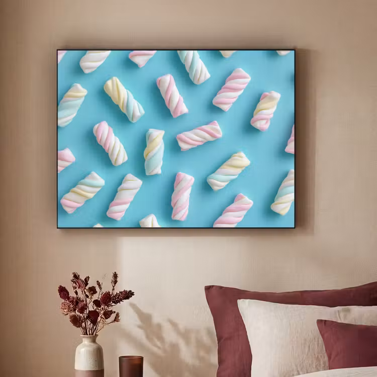 Spekjes - Pastel - Snoep - Blauw Textielframe - compleet frame klein -sfeer1
