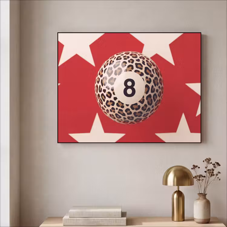 Spel - Dierenprint - Nummer 8 - Modern - Rood Textielframe zwart klein -sfeer2