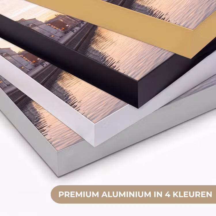 Stad - Gracht - Zonsondergang - Klassiek - Kleurrijk Textielframe zwart klein -USP_kleurenNL