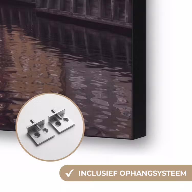 Stad - Gracht - Zonsondergang - Klassiek - Kleurrijk Textielframe zwart klein -USP_ophangsysteemNL