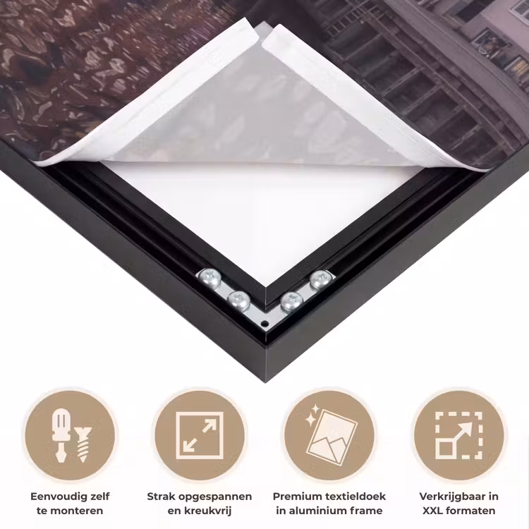 Stad - Gracht - Zonsondergang - Klassiek - Kleurrijk Textielframe zwart klein -USP_feed_closeupNL