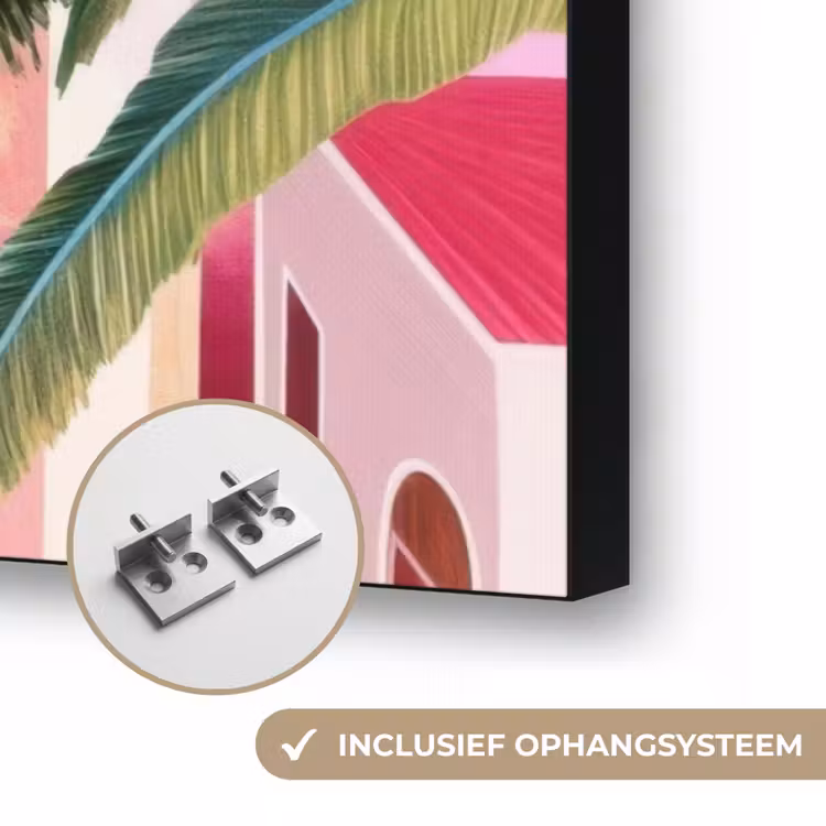 Stad - Roze - Palmbomen Textielframe zwart klein -USP_ophangsysteemNL