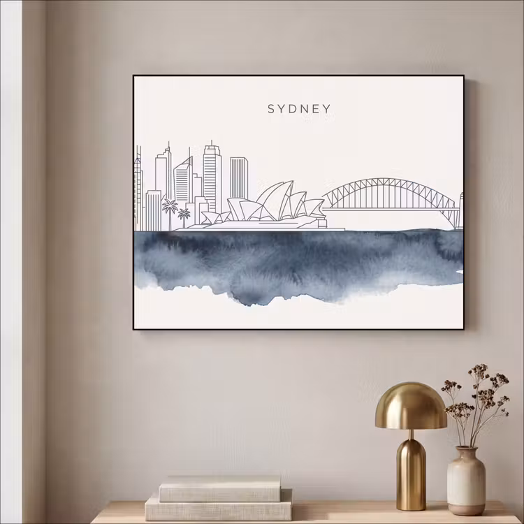 Stad - Skyline - Architectuur - Minimalistisch - Blauw Textielframe zwart klein -sfeer2