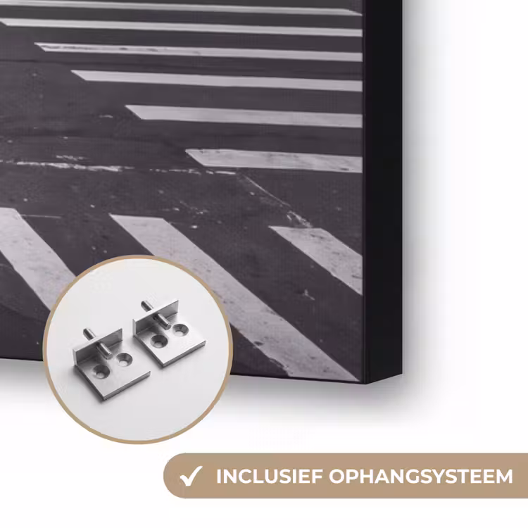 Stad - Straat - Gebouwen - Verkeer - Zwart-wit Textielframe zwart klein -USP_ophangsysteemNL