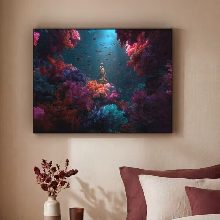 Standbeeld - Zeebodem - Koraal - Kleurrijk Textielframe zwart klein -sfeer1
