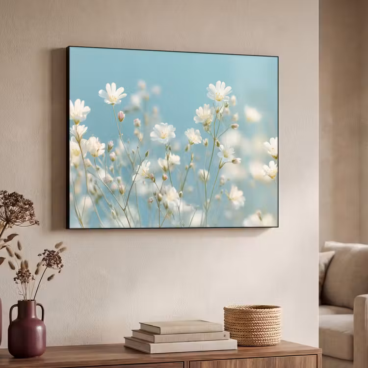 Stengels - Bloemen - Lucht - Wit Textielframe - compleet frame klein -sfeer3