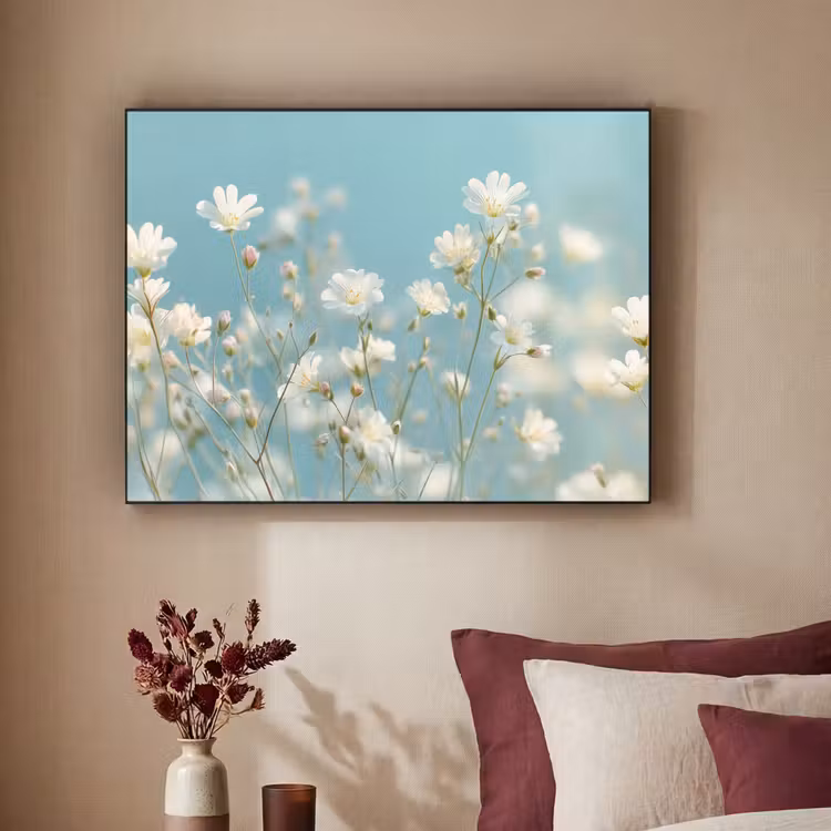 Stengels - Bloemen - Lucht - Wit Textielframe - compleet frame klein -sfeer1