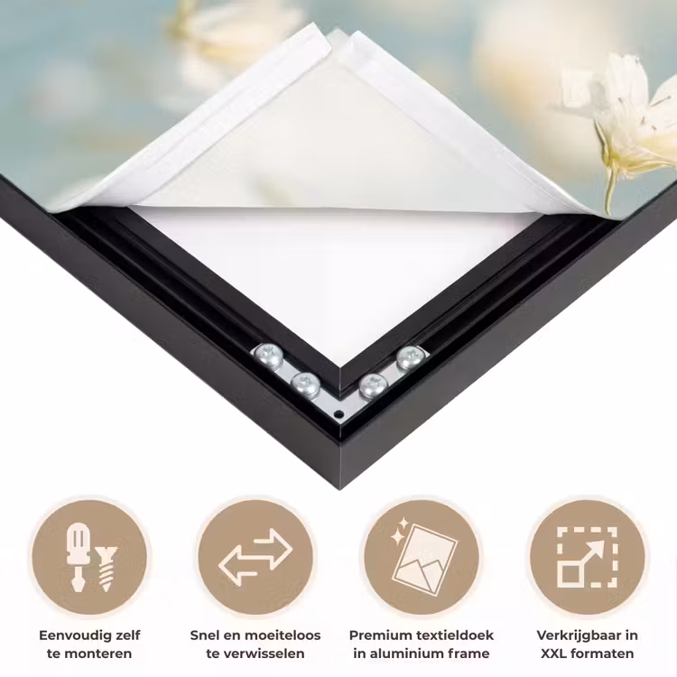 Stängel – Blumen – Luft – Weiß Textielframe zwart klein -USP_closeupNL