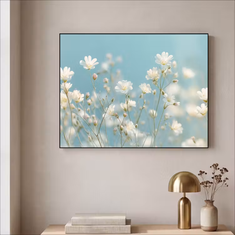 Stängel – Blumen – Luft – Weiß Textielframe zwart klein -sfeer2