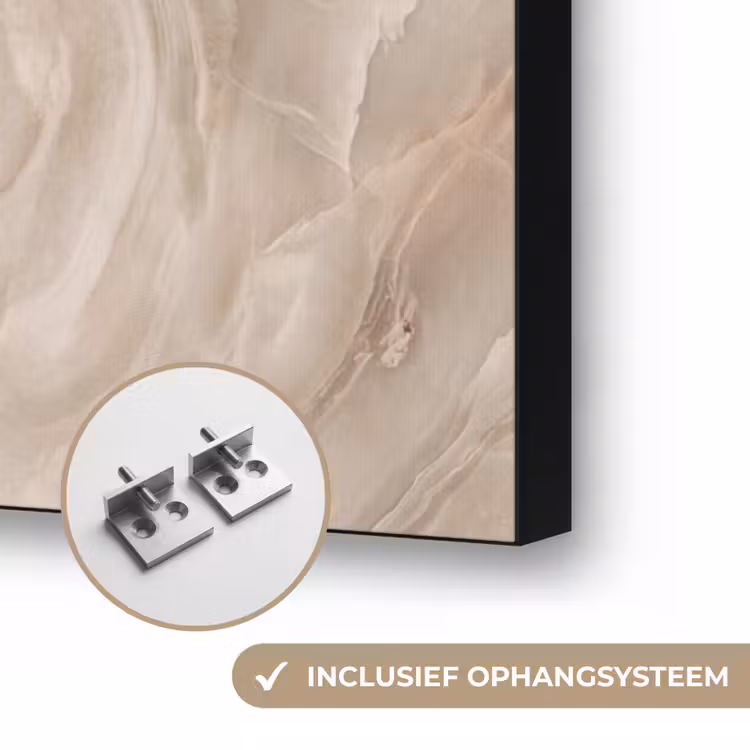 Steen - Golvend - Abstract - Beige Textielframe zwart klein -USP_ophangsysteemNL