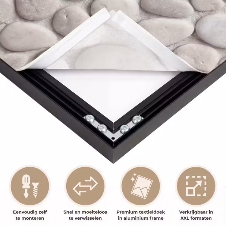 Steen - Kiezel - Natuur - Minimalistisch - Beige Textielframe zwart klein -USP_closeupNL