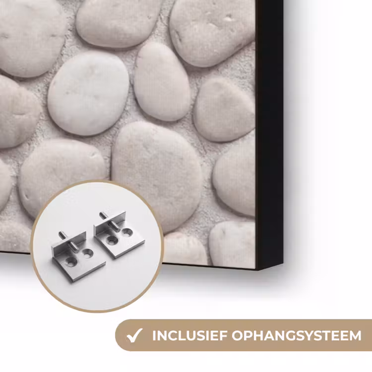 Steen - Kiezel - Natuur - Minimalistisch - Beige Textielframe zwart klein -USP_ophangsysteemNL